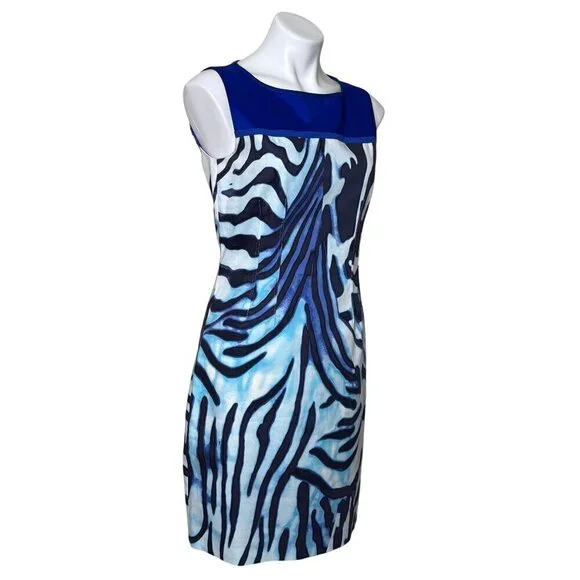 T Tahari NWT $148 Zebra Print Shira Dress, Blue Cloud Women's Size 8 - Picture 3 of 10